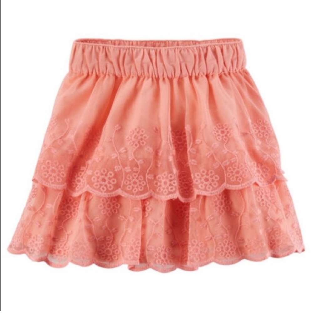 EUC Carter’s peach pink tiered lace elastic-waist skirt 18-months 🤠❤️